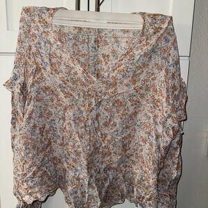 Floral V-Neck Women's Top - Multicolor